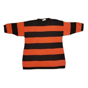 Vintage NISHA Striped Sweater Women's XL Orange Black Freddy Krueger Baggy 90s